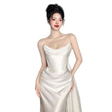 Simplicity Of The Wedding Dress Bride French Simple Welcome Go Out White Brated And Tailed Dress HZ0517