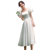 French Light Wedding Dress 2026 New Winter Fasting Small Dress Female Simple White Outdoor Travel Shot Daily Dress HZ0517
