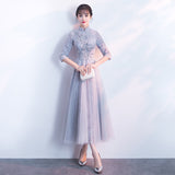 Smoke Gray Chinese Banquet Evening Dress Women 2026 New Summer Annual Meeting Dress Dress Dignified Atmospheric Long HZ0517