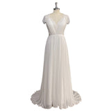 Wedding Dress Elegant Chiffon Beach Dress Lace Short-Sleeved A-Word Dress HZ0517