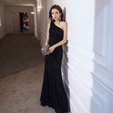 Black Evening Dress Women 2026 Shoulder Squins Smelly Dresses Banquet Temperament Party Dresses HZ0517