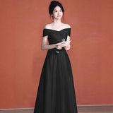 2026 New Word Shoulder Dress Host Toasting Bride Wedding Engagement Back Door Can Usually Wear A Dress HZ0517