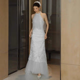 New Chinese Bride Morning Robe Engagement Evening Dress Gentle Temperament Hanging Neck Dress Sen Series Super Fairy Travel Shot Light Wedding Dress HZ0517