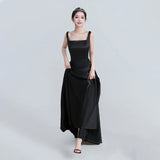 Korean-Style Stirling Simple Evening Dress Hepburn Style Banquet Temperament Studio Theme Couple Take Pictures Of Light Wedding Dress HZ0517