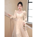 French Champagne Evening Dress 2026 New Light Luxury Temperament Annual Art Dress Adult Ceremony Banquet Princess Dress HZ0517