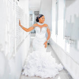 New Word Shoulder Fishtail Wedding Dress Long Sleeves Light Luxury Small Wedding Dress Body Sexy Light Wedding Dress HZ0517