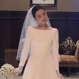 French-Style Seduced Light Wedding Dress Bride Simple Long-Sleeved Senior Sense Of The Door Yarn Small Tail Welcome Dress Autumn Spring HZ0517