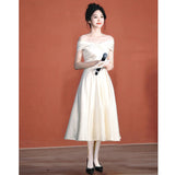 2026 New Word Shoulder Dress Host Toasting Bride Wedding Engagement Back Door Can Usually Wear A Dress HZ0517