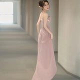 Pink Morning Dress Temperament Light Luxury Sexy Braking Long Open-Fork Banquet Dress Female Bride Engagement Dress HZ0517