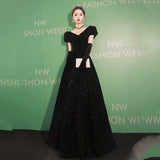 2026 New Black Evening Dress Annual Velvet Long Elegant Temperament Art Exam Princess Dress Dress Dress Dress HZ0517