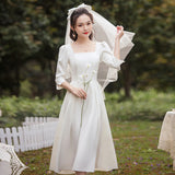 Certificate Registration French Light Wedding Dress 2026 New White Dress Bridesmaids Long-Sleeved Engagement Dress Woman HZ0517