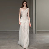 French Light Wedding Dress New Sen System Super Fairy Fine Flash Bride Wedding Yarn Temperament Sexy Bare Back Fishtail Dress HZ0517