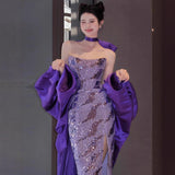 Purple Morning Dress Bride Morning Pat Evening Dress Squint Fishtail Banquet High-End Toasting Student Day Ceremony HZ0517