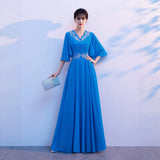 Blue Grand Choir Performance Costume Femininity Elegant Long Dress Stage Presided Over The Competition Dress Performance Costume HZ0517