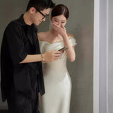 One-Word Shoulder French Light Wedding Dress 2026 New Bride Simple Fastern Go Out Yarn Super Fairy Temperament Fishtail Dress Skirt HZ0517