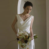 French-Style License Light Wedding Dress Sen Is A Simple Travel Shoot High-Level Small White Dress Welcome Out Of The Yarn Toast Dress HZ0517