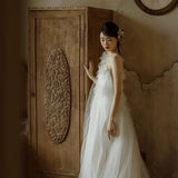 Light Wedding Dress New Sweet Engagement Dress Dress To Take Pictures Small French High-Grade Sling Dress Niche Morning Dress HZ0517