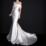 French Word Shoulder Light Wedding Dress With Simple Welcome To Go Out Yarn Super Fairy Temperament White Fishtail Dress HZ0517