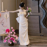 Brased Light Wedding Dress With Thin Travel Pat Light Yarn Morning Dress Bridal Engagement Toast Dress Evening Dress HZ0517