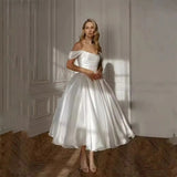 One-Word Shoulder-Singed Face Light Wedding Dress 2026 New Simple Pure Color Temperament Banquet Small Dress HZ0517