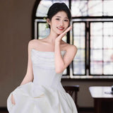 French Bra-Tmeared And Light Wedding Dress Bride Simple Niche Yarn Simple Senny White Engagement Dress Dress HZ0517