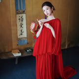 Red One-Shoulder Morning Robe Female Bride High Sense Small Simple Engagement Evening Dress Temperament Light Luxury Wedding Toaster HZ0517