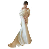 French Light Wedding Bridal Temperament Vertede Face Shoulder Bow Bows Fishtail Linen Tail Tugging Travel Dress HZ0517