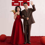 A Toast To The Bride's High-End Feel Breasted Engagement Dress Red Wedding Back Door To Thank The Banquet Evening Dress HZ0517