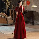 Toasting Bridal 2026 New Red Velvet Engagement Wedding Chinese Cheongsam Improved Evening Dress Long Sleeve HZ0517