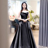 Brass High-End Feeling Black Vertiny Evening Dress Annual Dress Dress Girl Banquet Light Luxury Small Princess Dress Waist Thin HZ0517
