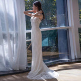 Suspension Light Wedding Dress French Simple Bridal Atmospheric Lace Out-To-Wear Temperament Thin Sen Tie Waist Fishtail Dress HZ0517