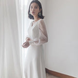 Travel Shot Light Wedding Dress Sen Series Simple White Denoodle Evening Dress Woman 2026 New Wedding Yarn Long Sleeve HZ0517