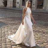 Simple Light Wedding Temperament French Retro Hanging Neck Vertere Bridal Thin Outdoor Lawn Wedding Dress HZ0517