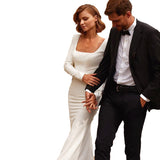 Sing Noodle Long-Sleeved Light Wedding Dress 2026 New Temperament Simple Bridal Fishtail White Welcome Yarn Shot French Dress HZ0517