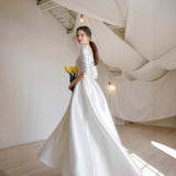 Simple Retro Dingy Wedding Dress 2026 Spring New Long-Sleeved Square Collared Densified Noodles Go Out Light Wedding Dress HZ0517