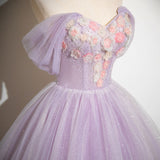 One-Word Shoulder Fairy Purple Banquet Evening Dress 2026 New Heavy Industry Ponopne Dress Dress Skirt Dress Skirt HZ0517