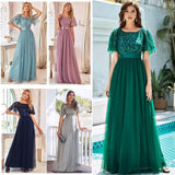 Dress 2026 Quality Elastic Waist Splicing Round Collar Party Big A Swing Mesh Yarn Evening Dress HZ0517