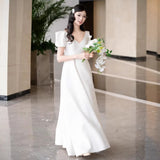 Scenic Light Wedding Dress 2026 New Bridal French Simple V-Neck Go Out Of The Sausen Small Welcome Dress Dress HZ0517