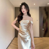 Evening Dress Champagne Color Chest High-End Feeling Light Luxury Small Engagement Morning Robe Banquet Host Dress HZ0517