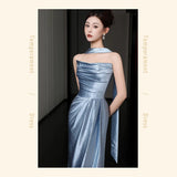 Blue Evening Dress New High-End Heavy Industry Annual Conference Host Art Piano Performance Birthday Banquet Long Temperament HZ0517