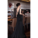 French Hepburn Black Evening Dress Dress Female Senior Sense Banquet Light Luxury Small Fishtail Temperament Twilight HZ0517