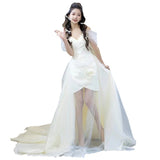 French One-Word Shoulder Light Wedding Dress Sen Series Simple Bride Small Drag Tail Show Wedding Wedding Wedding Dress HZ0517