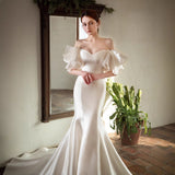 Sing Face Light Wedding Dress 2026 New Bridal Letter-On-Shoulder Retro Fishtail Simple Atmospheric Temperament Elegant Wedding Dress HZ0517
