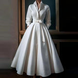 French Light Wedding Dress Bride Retro Simple Mori Long Dress Temperament V Collar Yarn Long Sleeve Evening Dress HZ0517