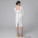 White Evening Dress Female Light Luxury Fishtail French Long-Sleeved Simple White Dress Niche Elegant Light Wedding Dress HZ0517