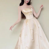 Champagne-Colored Bow Design Engagement Evening Dress With Breast Fairy Bridal Morning Robe High Sense Of Simple Temperament Dress HZ0517