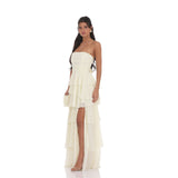 White Girded Lumbar Lotus Side Shoulder Dress Dress Dress Birthday Party Dress HZ0517