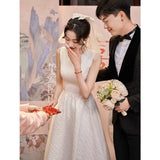 Certificate Registration Wedding Dress Small Luxury Princess Graduation Host Banquet Engagement Dress Daily Dress HZ0517