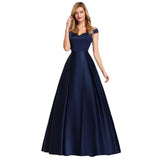 One-Word Shoulder Dress 2026 New Hot Female V-Neck Solid Color Long Retro Dress Banquet Evening Dress HZ0517
