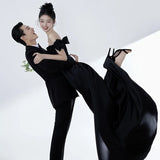 Black Evening Dress Women's 2026 Spring New French Seducable Fishtail Simple Light Wedding Photography Studio HZ0517